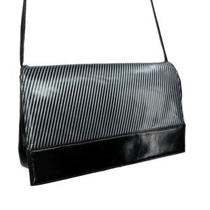 Vintage Stylish Italian Leather Silver Pinstripe Flap Clutch Crossbody Purse